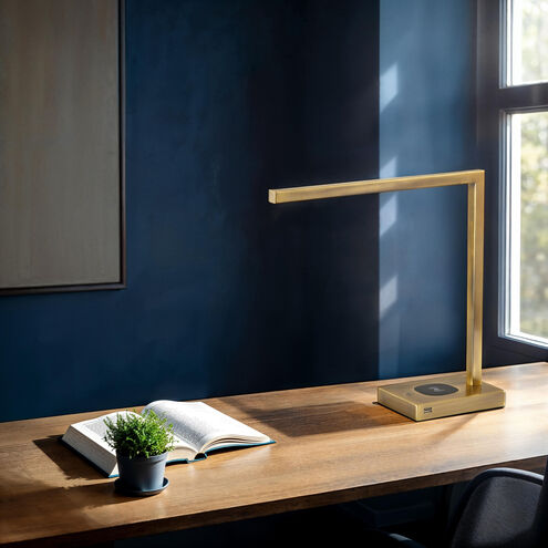 Aidan 16 inch 6.00 watt Antique Brass Wireless Charging Desk Lamp Portable Light, with AdessoCharge